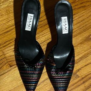 Isaac Mizrahi Black Multicolor Striped Mules